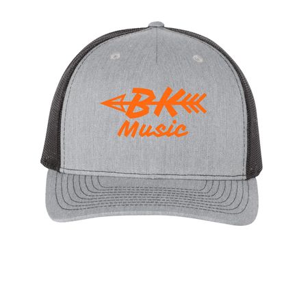 BK Music Trucker Cap, a Heather Grey/ Black Printed Five-Panel Trucker Cap