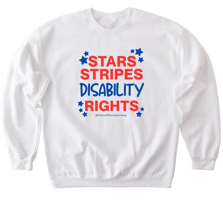 Stars Stripes Disability Rights Shirt, a White Softstyle Crewneck Sweatshirt