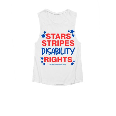 Stars Stripes Disability Rights Shirt, a White Women's Muscle Tank