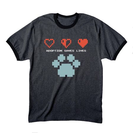 Side Quest - Adoption Saves Lives, a Dark Heather Grey/ Jet Black Cotton Ringer Tee