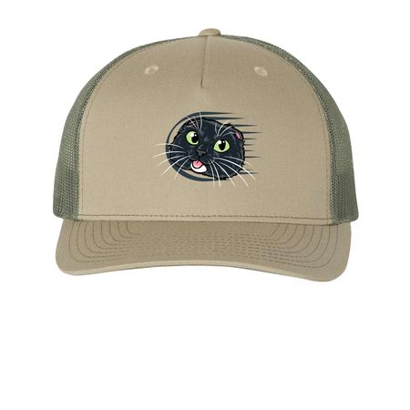 Earl Hat, a Pale Khaki/ Loden Green Printed Five-Panel Trucker Cap