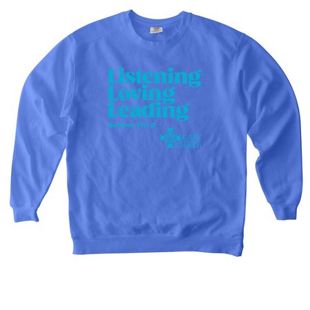 Gary Church 2026-2027 theme, a Flo Blue Comfort Colors Crewneck Sweatshirt