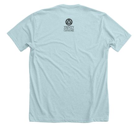God Loves You Tee (light colors), a Heather Ice Blue Premium Unisex Tee (back-view)