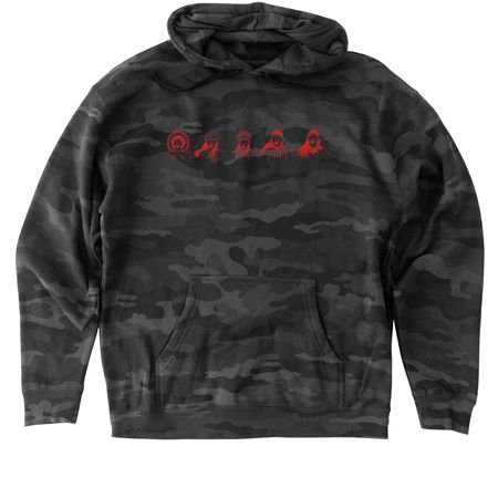 Red Dress Design by Dustin Newman, a Black Camo Heavyweight Camo Pullover Hoodie