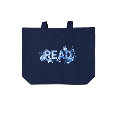 READ- blue & white floral, tote, a River Blue Navy Cotton Canvas Tote Bag