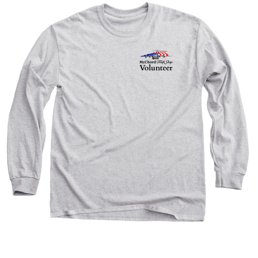 Long Sleeve Volunteer Shirt - Black text, a Sport Grey Classic Long Sleeve Tee