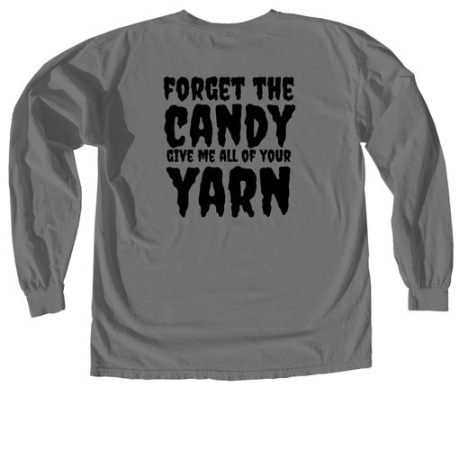 Forget the Candy... Purple Candy Pail ðŸŽƒ Grey Comfort Colors Long Sleeve Tee