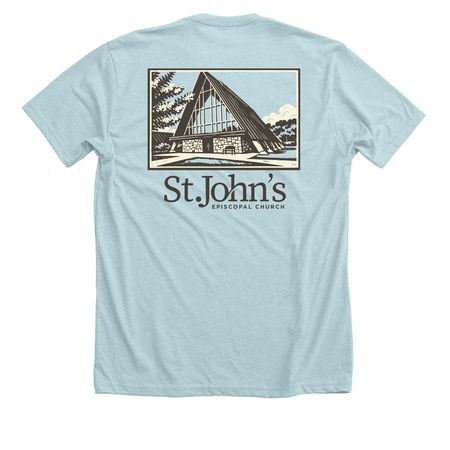 Episcopal, a Heather Ice Blue Premium Unisex Tee (back-view)