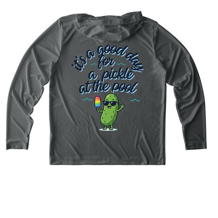 Pickle at the Pool - Active Wear, a Dark Smoke Grey UV Performance Long Sleeve Hoodie (back-view)