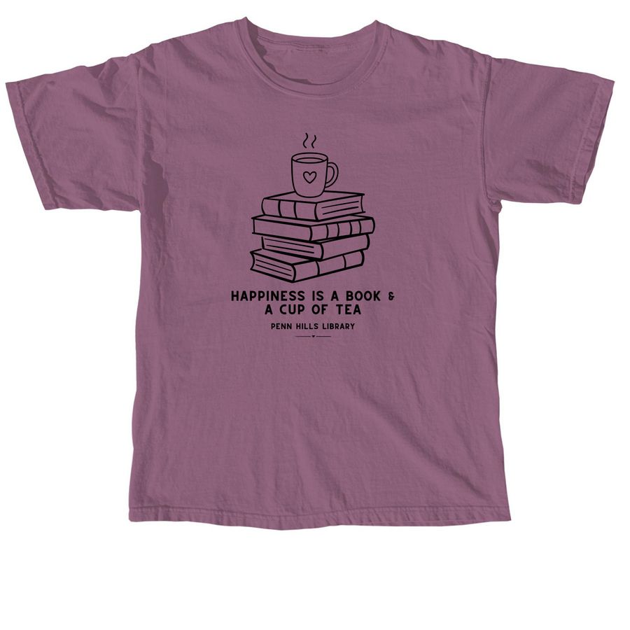 Happiness is a Book and a Cup of Tea, a Berry Comfort Colors Unisex Tee