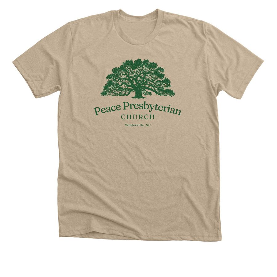 Peace Oak Tree, a Heather Tan Premium Unisex Tee