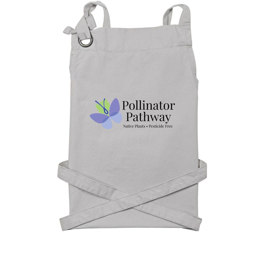 Pollinator Pathway Apron, a Silver Cotton Canvas Pocket Apron