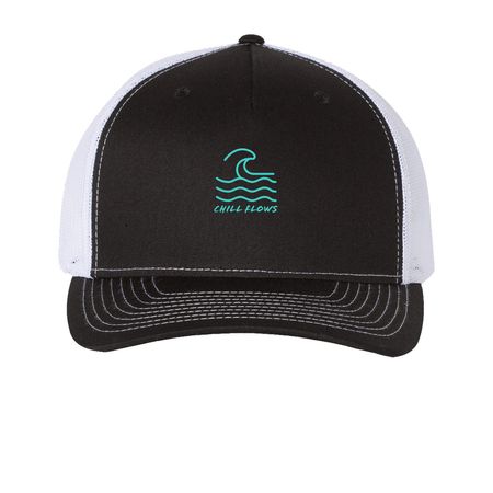 Chill Flows Cap, a Black/ White Printed Five-Panel Trucker Cap