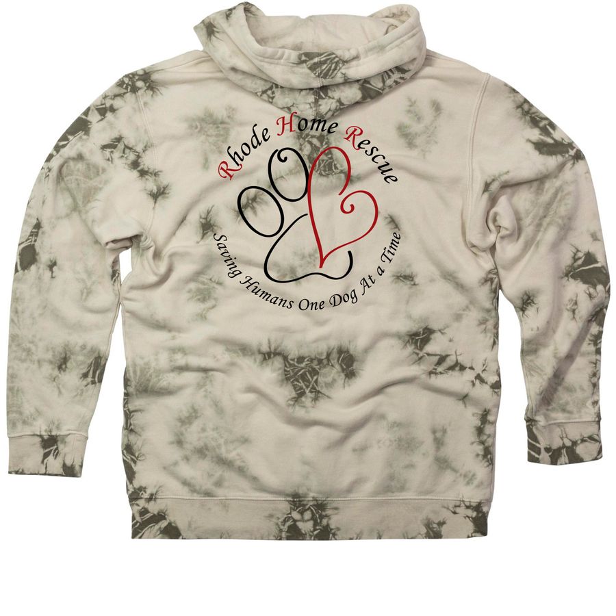 Rescue Shirt, a Olive Tie Dyed Pullover Hoodie (back-view)