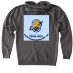 Unlearn and Eat Travel, a Solid Charcoal Heavyweight Zip Up Hoodie (back-view)