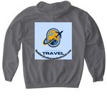 Unlearn and Eat Travel, a Charcoal Gildan Softstyle Pullover Hoodie (back-view)
