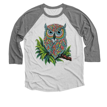 Edgy owl&nbsp;, a Premium Heather and Heather White 3/4 Sleeve Baseball Tee