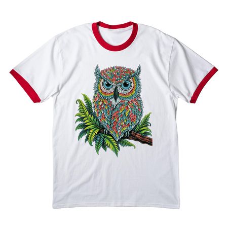 Edgy owl&nbsp;, a White/ Red Cotton Ringer Tee