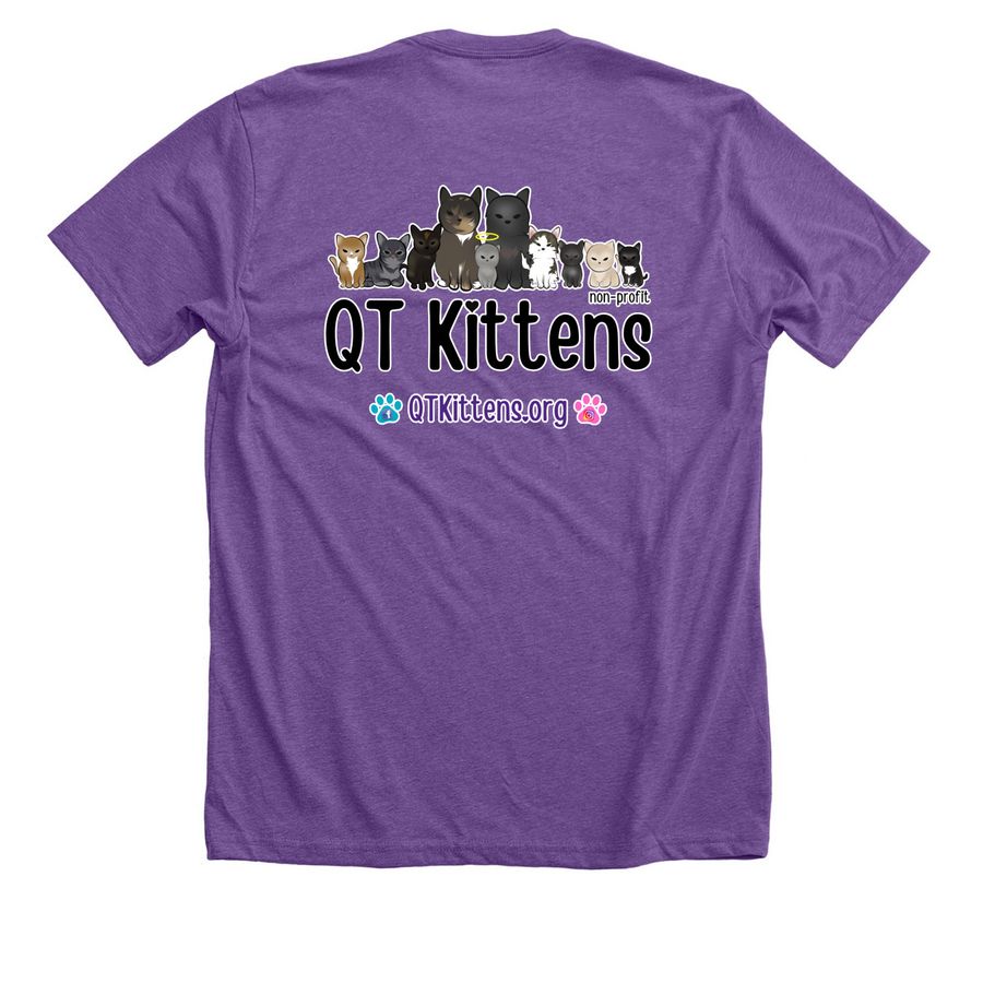 Buy A Shirt. &nbsp;Send a QT Kitten to College!, a Heather Team Purple Premium Unisex Tee (back-view)