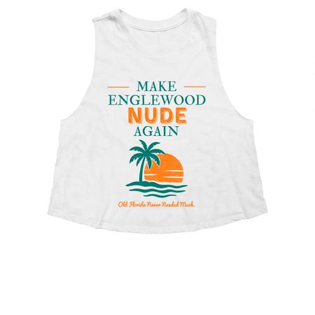 Make Englewood Nude Again, a Solid White Blend Women's Cropped Racerback Tank