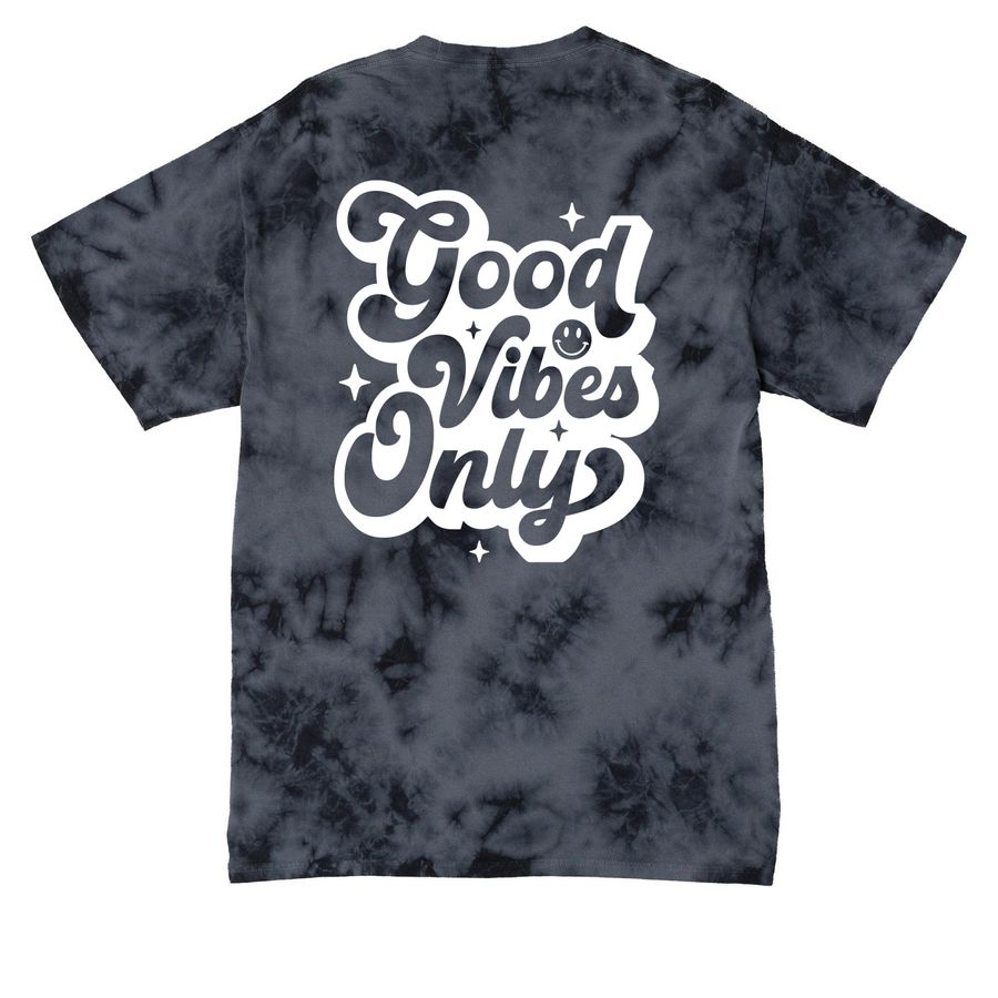 Roxxy Good Vibes Only (Dark Mode), a Black Crystal Tie Dye Tee (back-view)