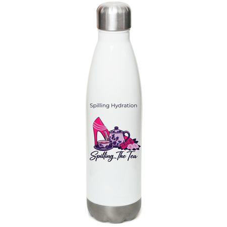 Spilling Hydration!, a White Stainless Steel Water Bottle