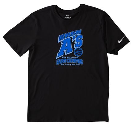 Kewaskum A's Grand Champions Nike Line, a Black Nike Dri-FIT Jersey Blend Performance Tee