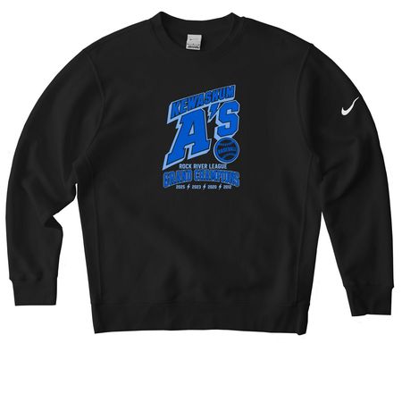 Kewaskum A's Grand Champions Nike Line, a Black Nike Club Fleece Crewneck Sweatshirt