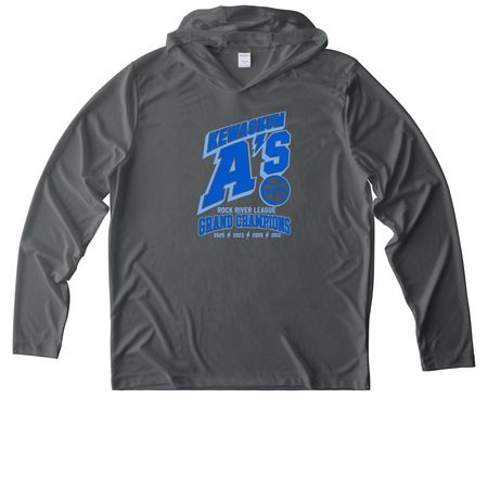 Kewaskum A's Grand Champions Nike Line, a Dark Smoke Grey UV Performance Long Sleeve Hoodie