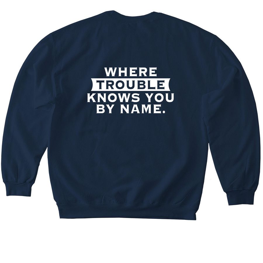 Deringer's Trouble Apparel, a Navy Softstyle Crewneck Sweatshirt