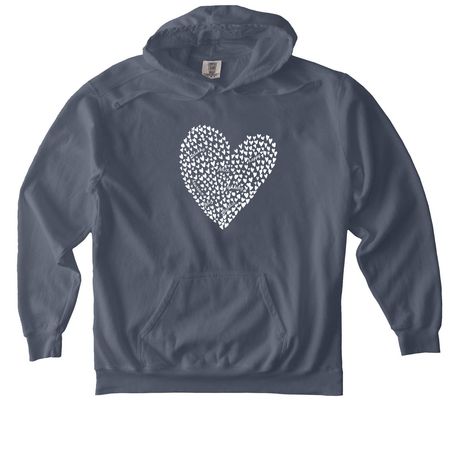 HAPPY Mini Hearts, a Denim Comfort Colors Pullover Hoodie