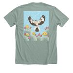 Mockingbird and Prickly Pear, a Heather Sage Premium Unisex Tee (back-view)