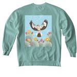 Mockingbird and Prickly Pear, a Seafoam Comfort Colors Crewneck Sweatshirt (back-view)