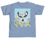 Mockingbird and Prickly Pear, a Washed Denim Comfort Colors Youth Tee (back-view)