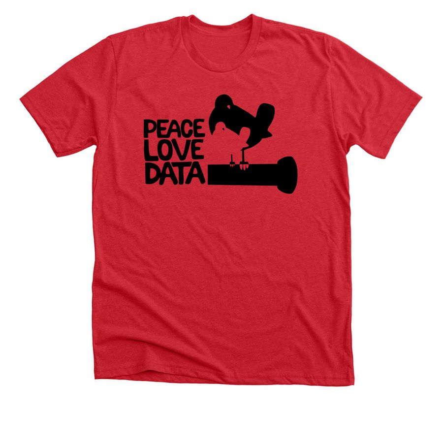 Peace Love Data, a Heather Red Premium Unisex Tee