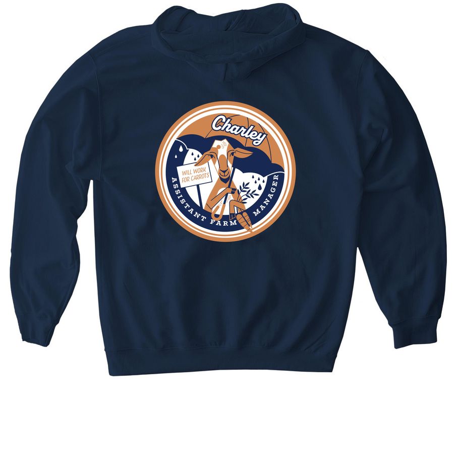 Charley - Assistant Farm Manager, a Navy Gildan Softstyle Pullover Hoodie (back-view)