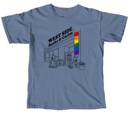 West Side Books & Curios Bookelves, a Blue Jean Comfort Colors Unisex Tee