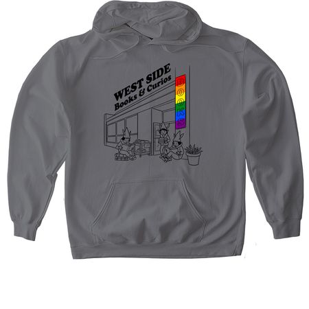 West Side Books & Curios Bookelves, a Charcoal Gildan Softstyle Pullover Hoodie