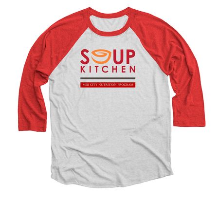 Mid City Nutrition Program&nbsp;, a Red and Heather White 3/4 Sleeve Baseball Tee