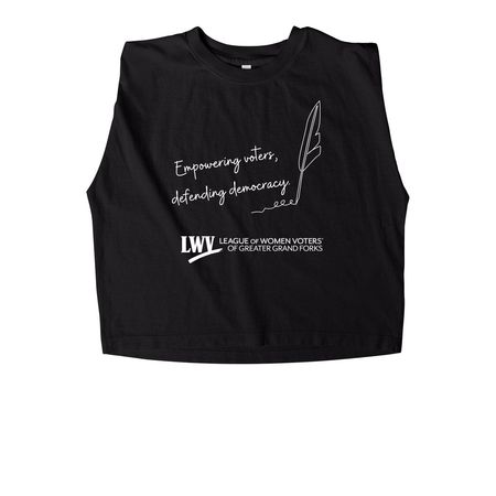 Empowering Voters Defending Democracy LWV GGF, a True Black Women's Heavyweight Garment Dye Muscle Tee
