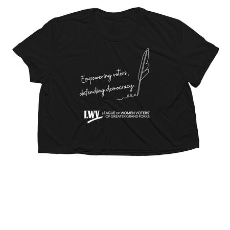 Empowering Voters Defending Democracy LWV GGF, a Black Women?s Flowy Cropped Tee