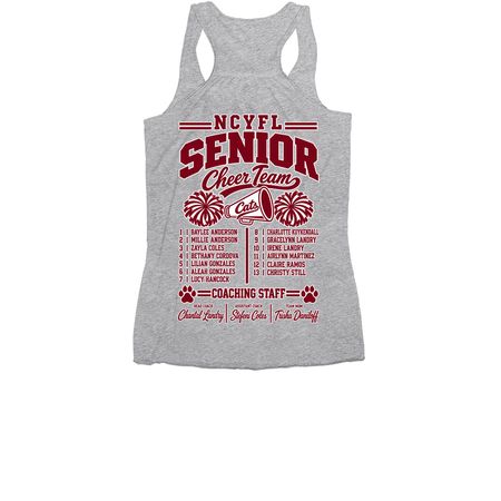 SENIOR CHEER ROSTER, a Athletic Heather Women's Racerback (back-view)