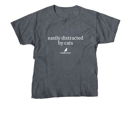 Easily Distracted by Cats, a Dark Heather Youth Unisex Tee