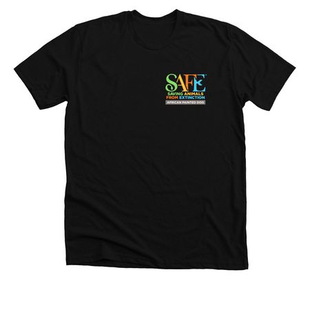SAFE African Painted Dog w/dog poster on back, a Solid Black Blend Premium Unisex Tee