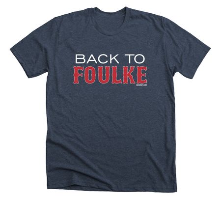 Back 2 Foulke, a Heather Midnight Navy Premium Unisex Tee