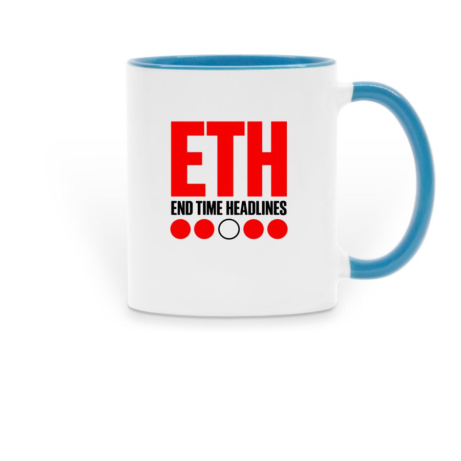 STAY AWAKE, a Light Blue Two-Tone Ceramic Mug