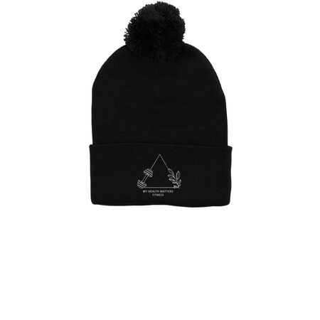 My Health Matters Beanie, a Black Printed Pom-Pom Beanie