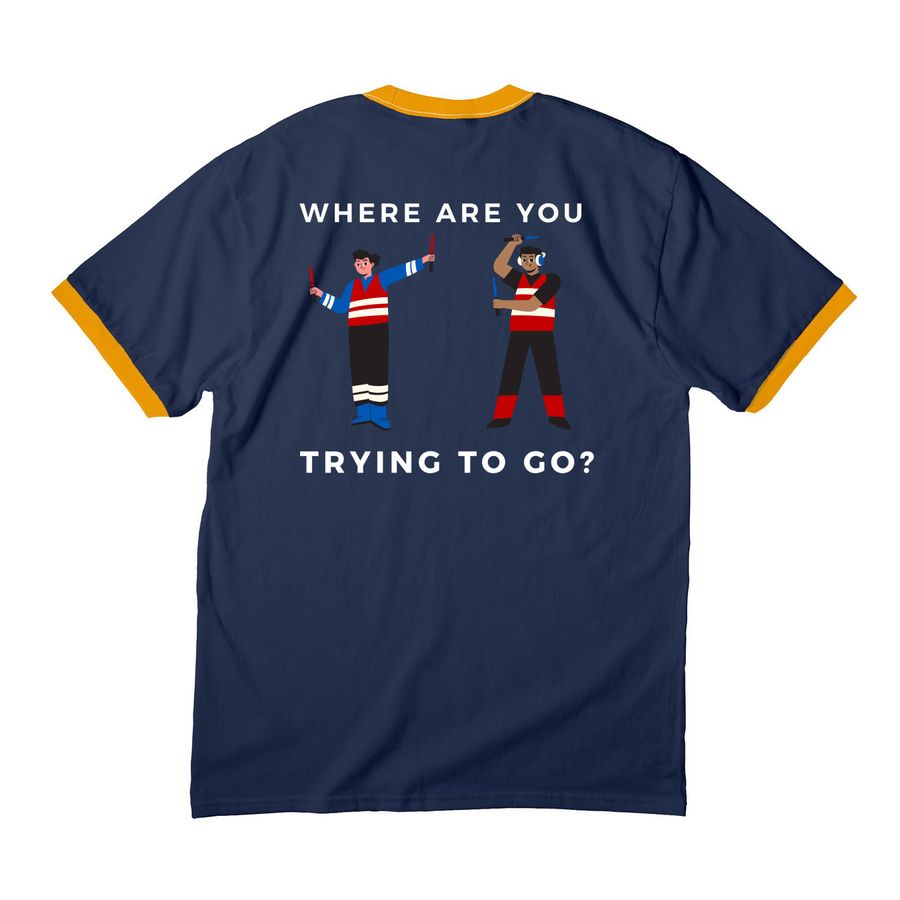 Parking Crew, a Navy/ Gold Cotton Ringer Tee (back-view)