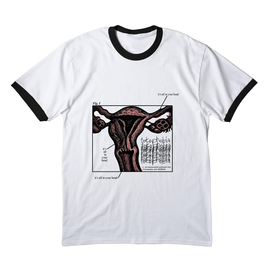 TOKOPHOBIA | A Body Horror Short Film, a White/ Jet Black Cotton Ringer Tee