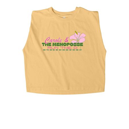 Run the D Tees, a Faded Mustard Women's Heavyweight Garment Dye Muscle Tee